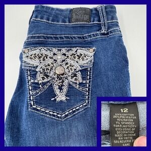 Love Indigo Women's Embellished Bootcut Jeans Size 12 Blue Denim‎